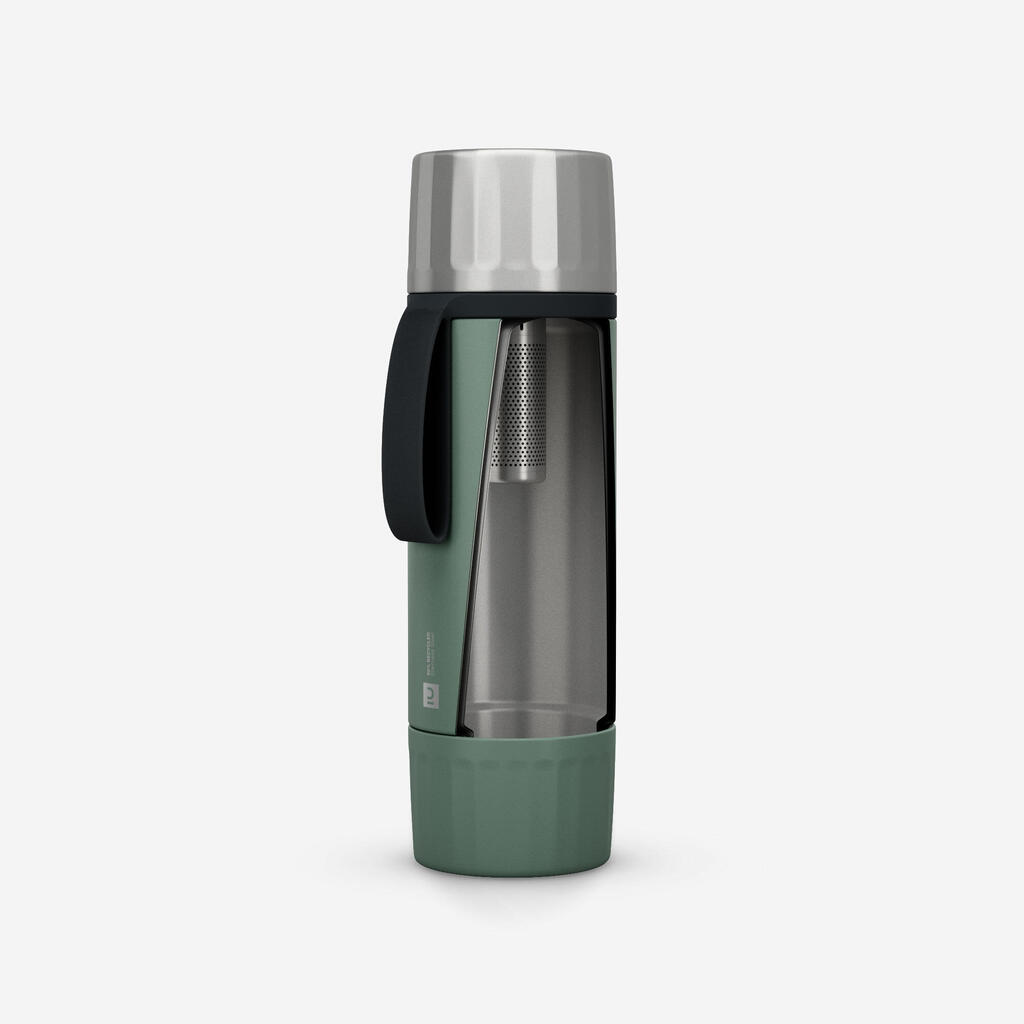 1 L insulated stainless steel bottle with tea filter, for hiking and camping